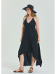 V Neck Backless Halter Neck Black Plus Size Dress 4663